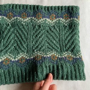 Zara Green Fair Isle Pattern Thick Stitch Knit Cowl Collar Scarf Accessories